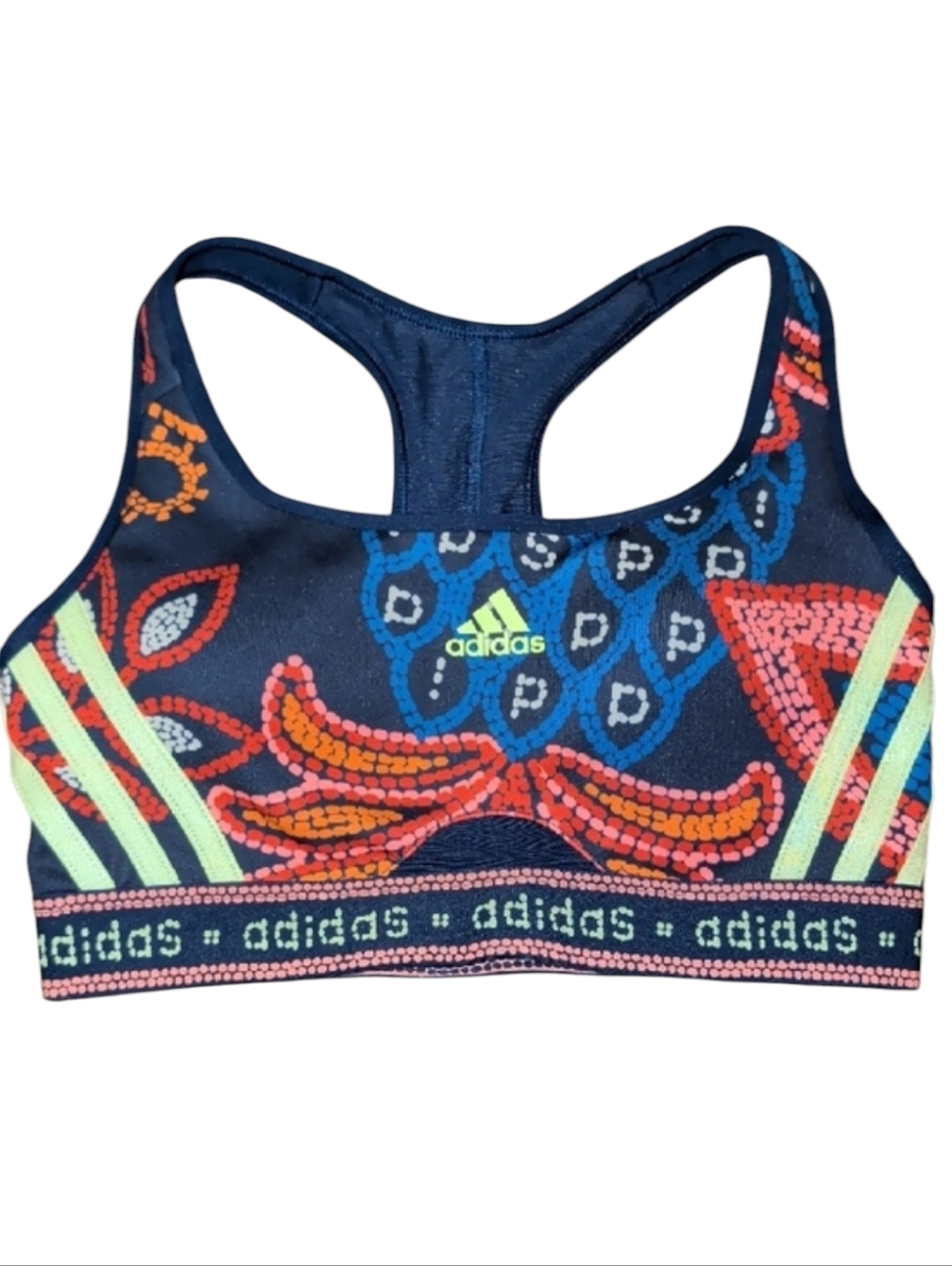 Adidas Navy Floral Medium Support Sports Bra (#C1023)